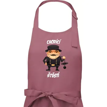 Kuchyňská zástěra Kominík chodící štěstí - Pánská zástěra na vaření - Univerzální velikost ( Starorůžová )