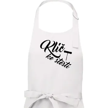 Kuchyňská zástěra Klíč ke štěstí vývrtka jednoduchá - Dámská zástěra na vaření - Univerzální velikost ( Bílá )