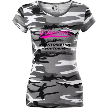 Dámské tričko Je těžké být princezna traktoristka - Dámské maskáčové triko - XS ( Šedý maskáč )