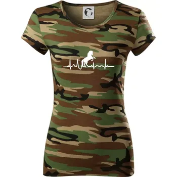 Ekg kůň ikona - Dámské maskáčové triko - L ( Hnědý maskáč )