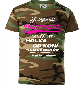 Chlapecké tričko Je těžké být princezna a holka od koní - Dětské maskáčové triko - 134 cm/8 let ( Hnědý maskáč )