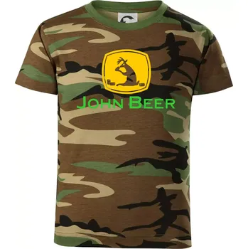 John Beer jelen s pivem - Dětské maskáčové triko - 104-110cm / 3-4 roky ( Hnědý maskáč )