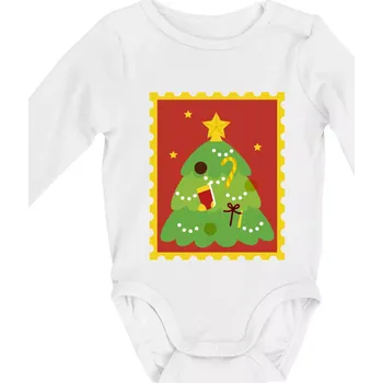 Kojenecký body Rodinná vánoční trička - známky - Body kojenecké s dlouhým rukávem - Dlouhý r. do 3 měs ( Bílá )