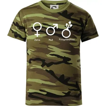 Chlapecké oblečení Muž žena programátor - Dětské maskáčové triko - 134 cm/8 let ( Zelený maskáč )