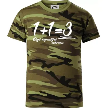 1+1=3 když nepoužiješ ochranu - Dětské maskáčové triko - 104-110cm / 3-4 roky ( Zelený maskáč )