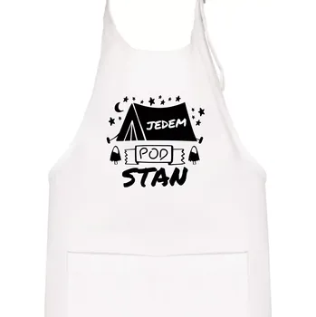 Kuchyňská zástěra Jedem pod stan - Dětská zástěra na vaření - Univerzální velikost ( Bílá )
