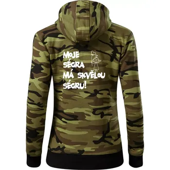 Dámská mikina Moje ségra má skvělou ségru - Dámská mikina trendy zipper s kapucí - S ( Zelený maskáč )