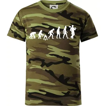 Evoluce kominík v klobouku - Dětské maskáčové triko - 134 cm/8 let ( Zelený maskáč )