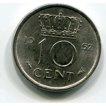 NIZOZEMÍ. 10 cents 1957. KM-182