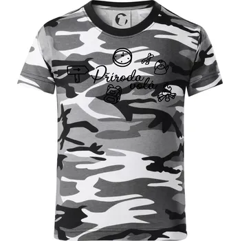 Chlapecké tričko Ikony - příroda volá - Dětské maskáčové triko - 134 cm/8 let ( Šedý maskáč )