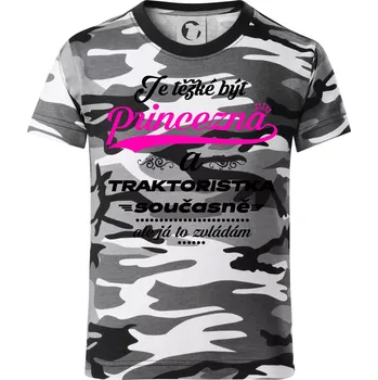 Chlapecké tričko Je těžké být princezna traktoristka - Dětské maskáčové triko - 134 cm/8 let ( Šedý maskáč )