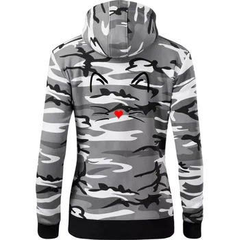 Dámská mikina Kočka - srdce místo nosu - Dámská mikina trendy zipper s kapucí - 2XL ( Šedý maskáč )