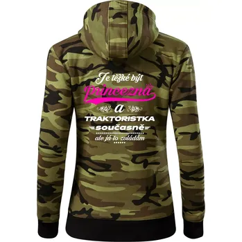 Dámská mikina Je těžké být princezna traktoristka - Dámská mikina trendy zipper s kapucí - 2XL ( Zelený maskáč )