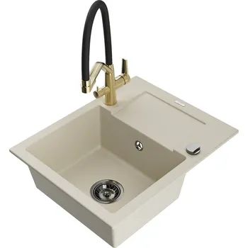 Granitový dřez MEXEN/S - Enzo granitový dřez s odkapávačem včetně baterie Duo, béžová 6506-69-671701-57-B