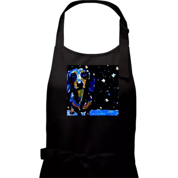 Kuchyňská zástěra Jezevčík a noční obloha - olejová malba - Dámská zástěra na vaření - Univerzální velikost ( Černá )