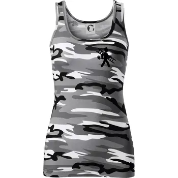 Dámské tričko Kominík logo prso - Dámské Maskáčové tílko - S ( Šedý maskáč )