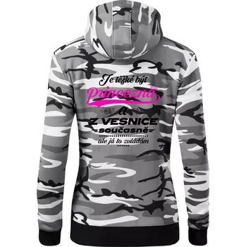 Dámská mikina Je těžké být princezna z vesnice - Dámská mikina trendy zipper s kapucí - L ( Šedý maskáč )