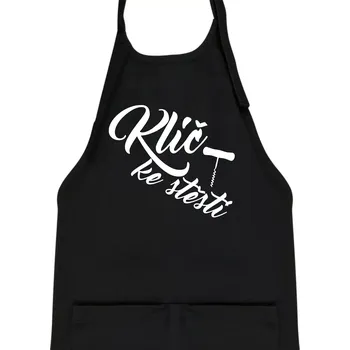 Kuchyňská zástěra Klíč ke štěstí vývrtka jednoduchá - Dětská zástěra na vaření - Univerzální velikost ( Černá )
