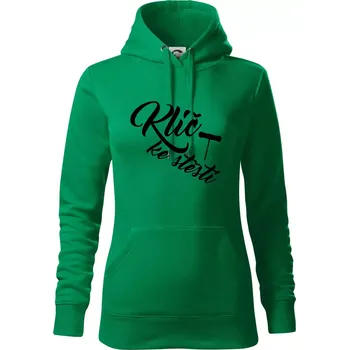 Dámská mikina Klíč ke štěstí vývrtka jednoduchá - Mikina dámská Cape s kapucí - S ( Středně zelená )
