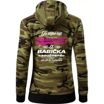 Dámská mikina Je těžké být princezna - babička - Dámská mikina trendy zipper s kapucí - XL ( Zelený maskáč )