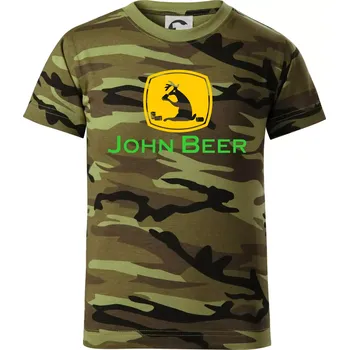 Chlapecké tričko John Beer jelen s pivem - Dětské maskáčové triko - 146 cm/10 let ( Zelený maskáč )