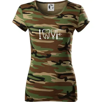 Dámské tričko Love zubař - Dámské maskáčové triko - 2XL ( Hnědý maskáč )