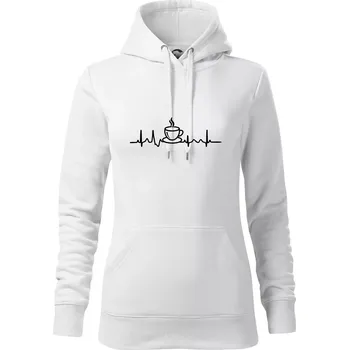 Dámská mikina EKG hrnek kávy - Mikina dámská Cape s kapucí - XL ( Bílá )