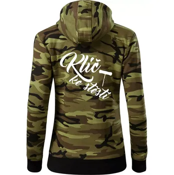 Dámská mikina Klíč ke štěstí vývrtka jednoduchá - Dámská mikina trendy zipper s kapucí - XS ( Zelený maskáč )