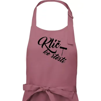 Kuchyňská zástěra Klíč ke štěstí vývrtka jednoduchá - Pánská zástěra na vaření - Univerzální velikost ( Starorůžová )
