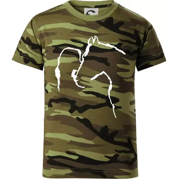 Kůň a já silueta - Dětské maskáčové triko - 104-110cm / 3-4 roky ( Zelený maskáč )