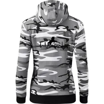 Dámská mikina Ekg kůň ikona - Dámská mikina trendy zipper s kapucí - XS ( Šedý maskáč )