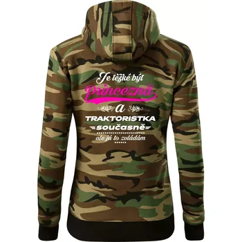 Dámská mikina Je těžké být princezna traktoristka - Dámská mikina trendy zipper s kapucí - 2XL ( Hnědý maskáč )