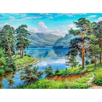 Diamantové malování Diamantové malování/Huacan - Letní krajinka u řeky