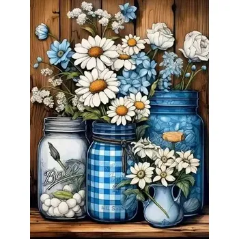 Diamantové malování Diamantové malování/Huacan - Květy ve sklenkách