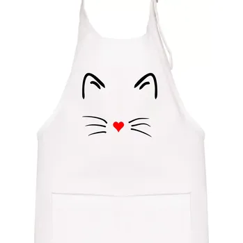 Kuchyňská zástěra Kočka - srdce místo nosu - Dětská zástěra na vaření - Univerzální velikost ( Bílá )