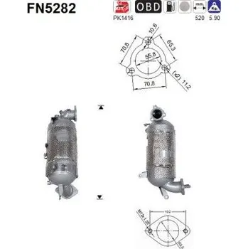 Filtr pevných částic Filtr sazových částic, výfukový systém AS FN5282