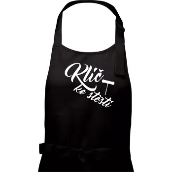 Kuchyňská zástěra Klíč ke štěstí vývrtka jednoduchá - Dámská zástěra na vaření - Univerzální velikost ( Černá )