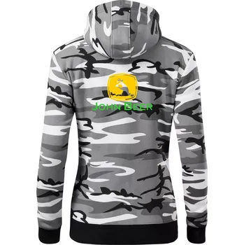 Dámská mikina John Beer jelen s pivem - Dámská mikina trendy zipper s kapucí - XS ( Šedý maskáč )