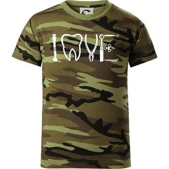 Love zubař - Dětské maskáčové triko - 134 cm/8 let ( Zelený maskáč )