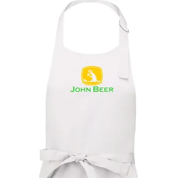 Kuchyňská zástěra John Beer jelen s pivem - Pánská zástěra na vaření - Univerzální velikost ( Bílá )