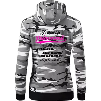 Dámská mikina Je těžké být princezna a holka od koní - Dámská mikina trendy zipper s kapucí - XS ( Šedý maskáč )