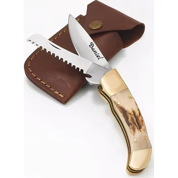 kapesní nůž Exkluzivní nůž z nerezové oceli DUO s pilkou a rukojetí z paroží jelena