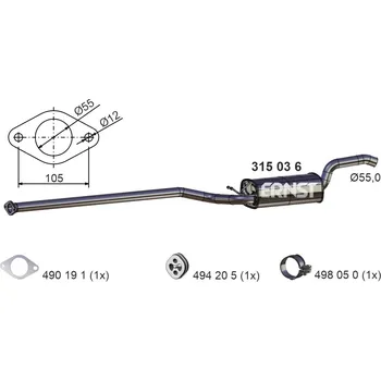 Zadní díl výfuku Střední díl výfuku ERNST 315036