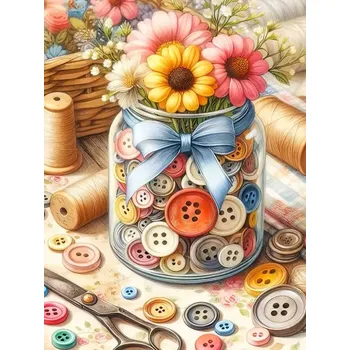 Diamantové malování Diamantové malování/Huacan - Sklenka s knoflíky