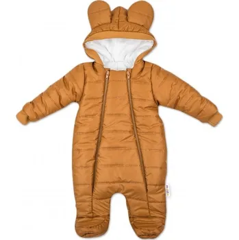 Kojenecká kombinéza Zimní prošívaná kombinéza Lux s kapucí Ouško Baby Nellys, čokoládový, vel. 74, Velikost koj. oblečení 74 (6-9m)