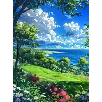 Diamantové malování Diamantové malování/Huacan - Palouky nad pobřežím