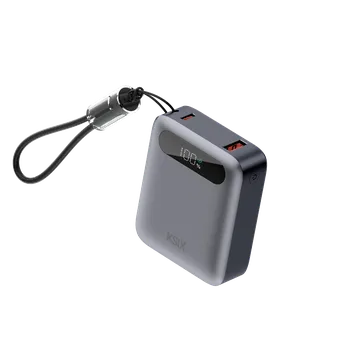 Powerbanka KSIX Powerbanka 10 000 mAh, PD 22,5W, LED displej, USB-C kabel s očkem