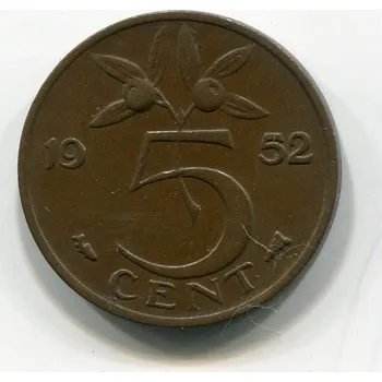 NIZOZEMÍ. 5 cents 1952.