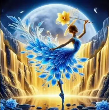 Diamantové malování Diamantové malování/Huacan - Peříčková tanečnice a zlaté vodopády