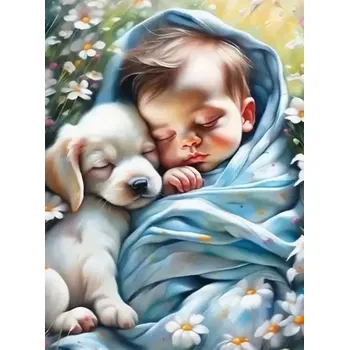 Diamantové malování Diamantové malování/Huacan - Batole a štěně